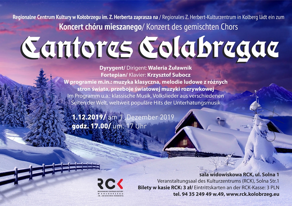 You are currently viewing Niedziela, RCK, urodzinowy koncert chóru „Cantores Colabregae”, godz. 17, bilety 3 zł