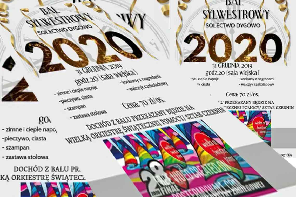 You are currently viewing 31 grudnia, sołectwo Dygowo (sala wiejska), Bal Sylwestrowy, godz. 20, bilety 70 zł (dochód zostanie przekazany na WOŚP)