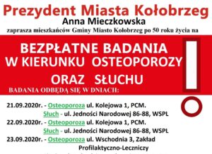 Read more about the article Bezpłatne badania w kierunku osteoporozy oraz słuchu dla kołobrzeżan (plakat)