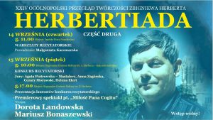 Read more about the article 14-15 września, RCK, XXIV Ogólnopolski Przegląd Twórczości Zbigniewa Herberta „Herbertiada”, wstęp wolny