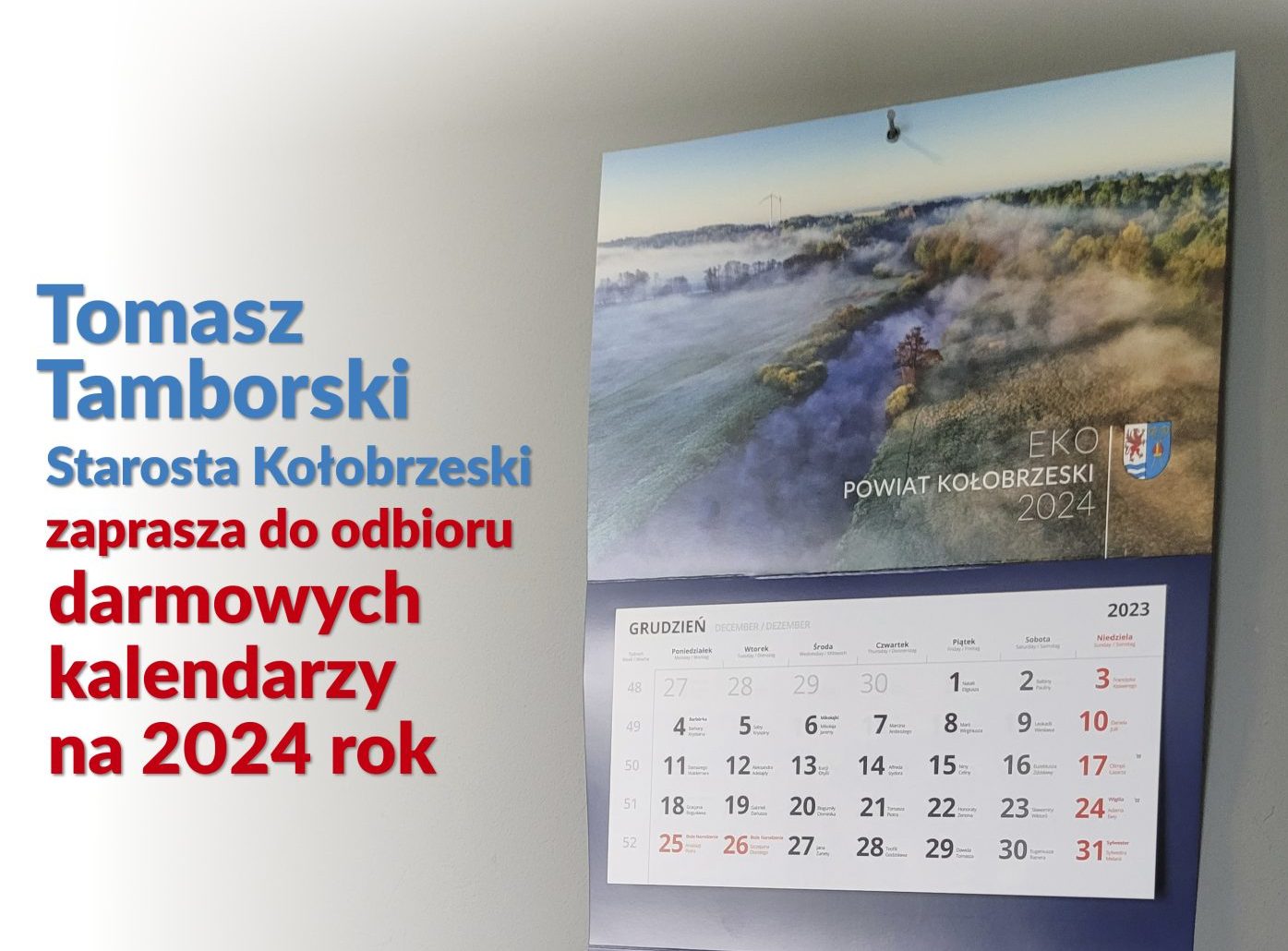 You are currently viewing Darmowe kalendarze ścienne na 2024 r. od starostwa powiatowego. Będą rozdawane od jutra (12.12)