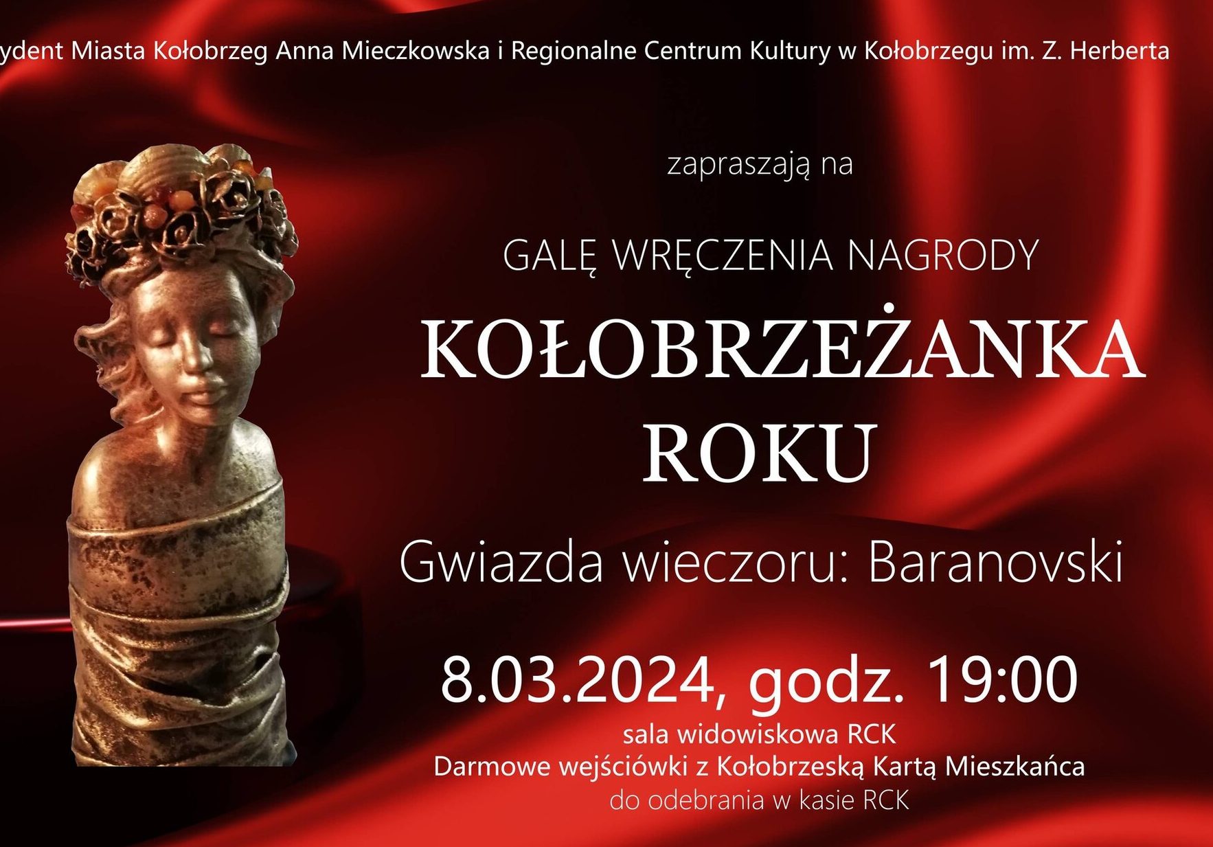 You are currently viewing W piątek gala wręczenia statuetki Kołobrzeżanka Roku. Gwiazdą wieczoru będzie Baranovski. Wstęp wolny, ale obowiązują bezpłatne wejściówki