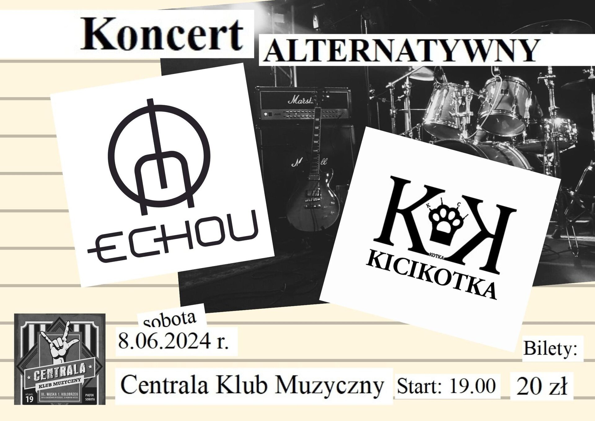 You are currently viewing 8 czerwca, klub Centrala, koncert alternatywny – Echou i Kicikotka, godz. 19, bilety 20 zł