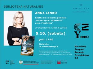 Read more about the article 5 października, spotkanie z pisarką Anną Janko, biblioteka, wstęp wolny