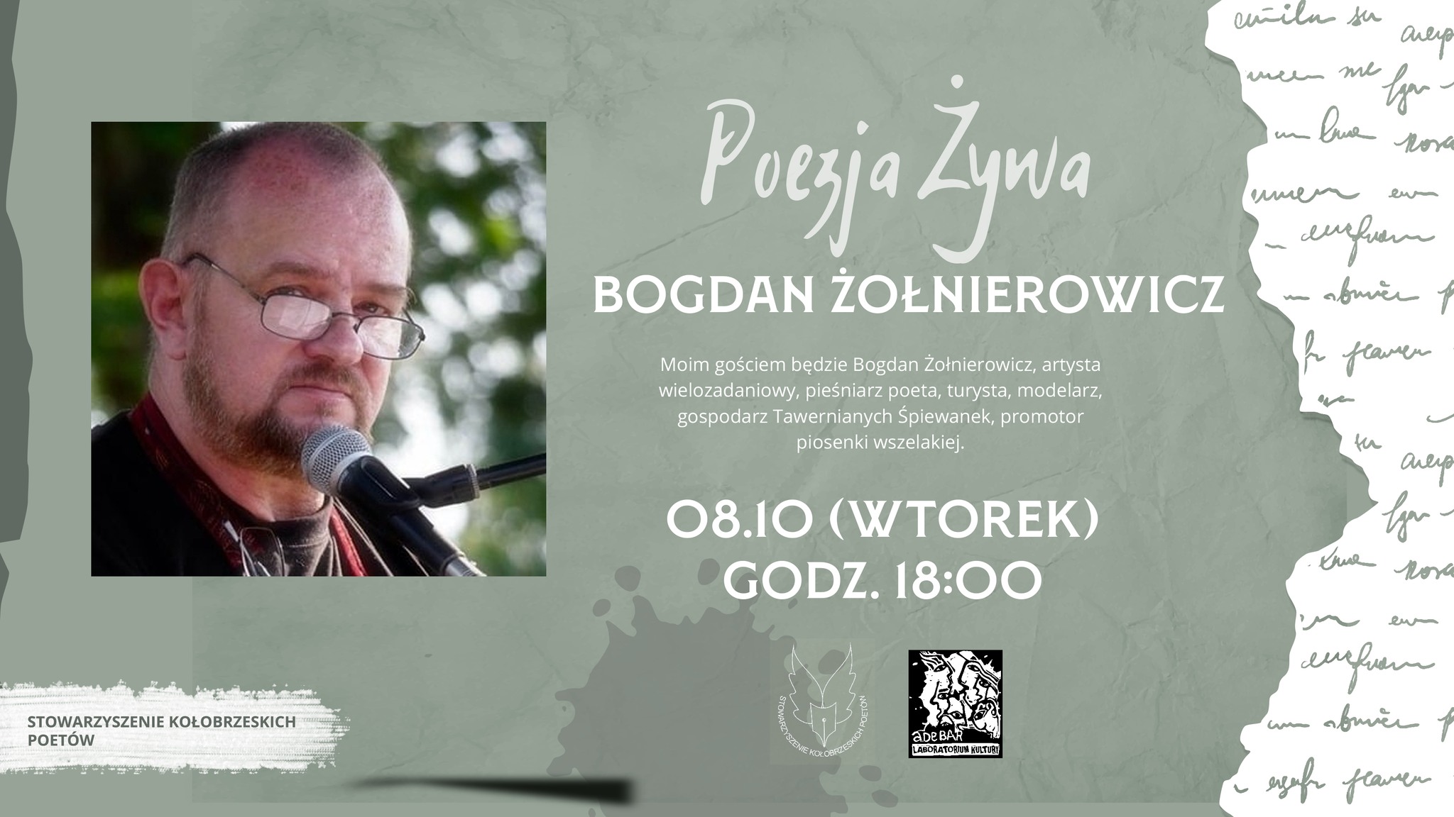 You are currently viewing 8 października, Poezjogranie w Adebarze z Bogdanem Żołnierowiczem, wstęp wolny