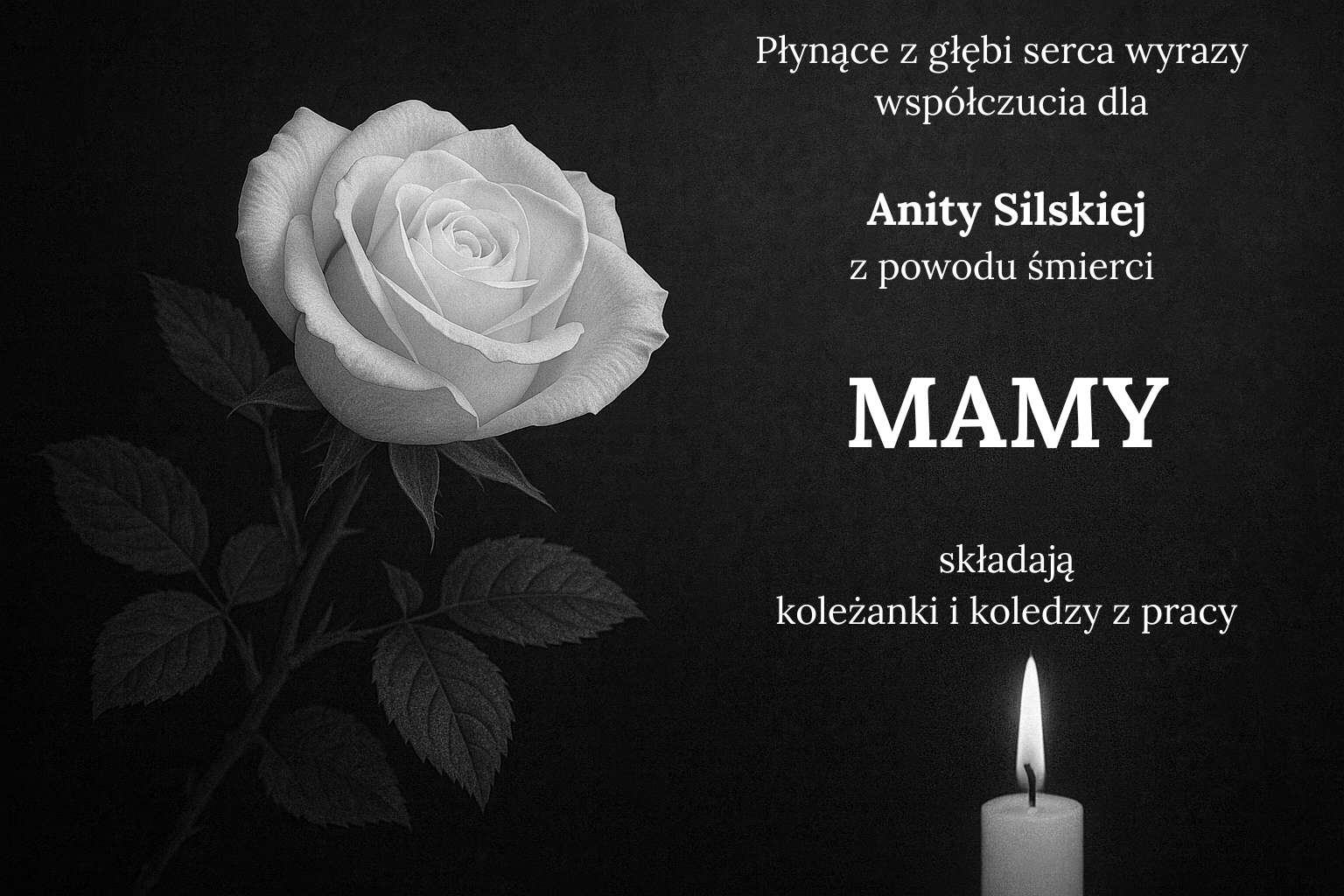 You are currently viewing Kondolencje dla Anity Silskiej od kolegów i koleżanek z pracy