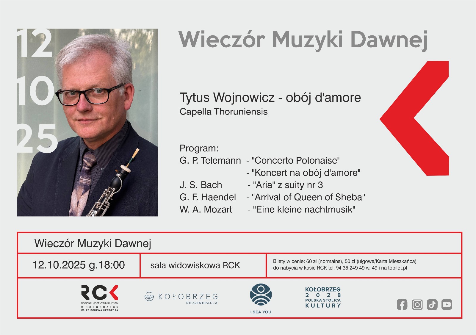 You are currently viewing 12 października, Wieczór Muzyki Dawnej: Tytus Wojnowicz – obój d’amore & Capella Thoruniensis
