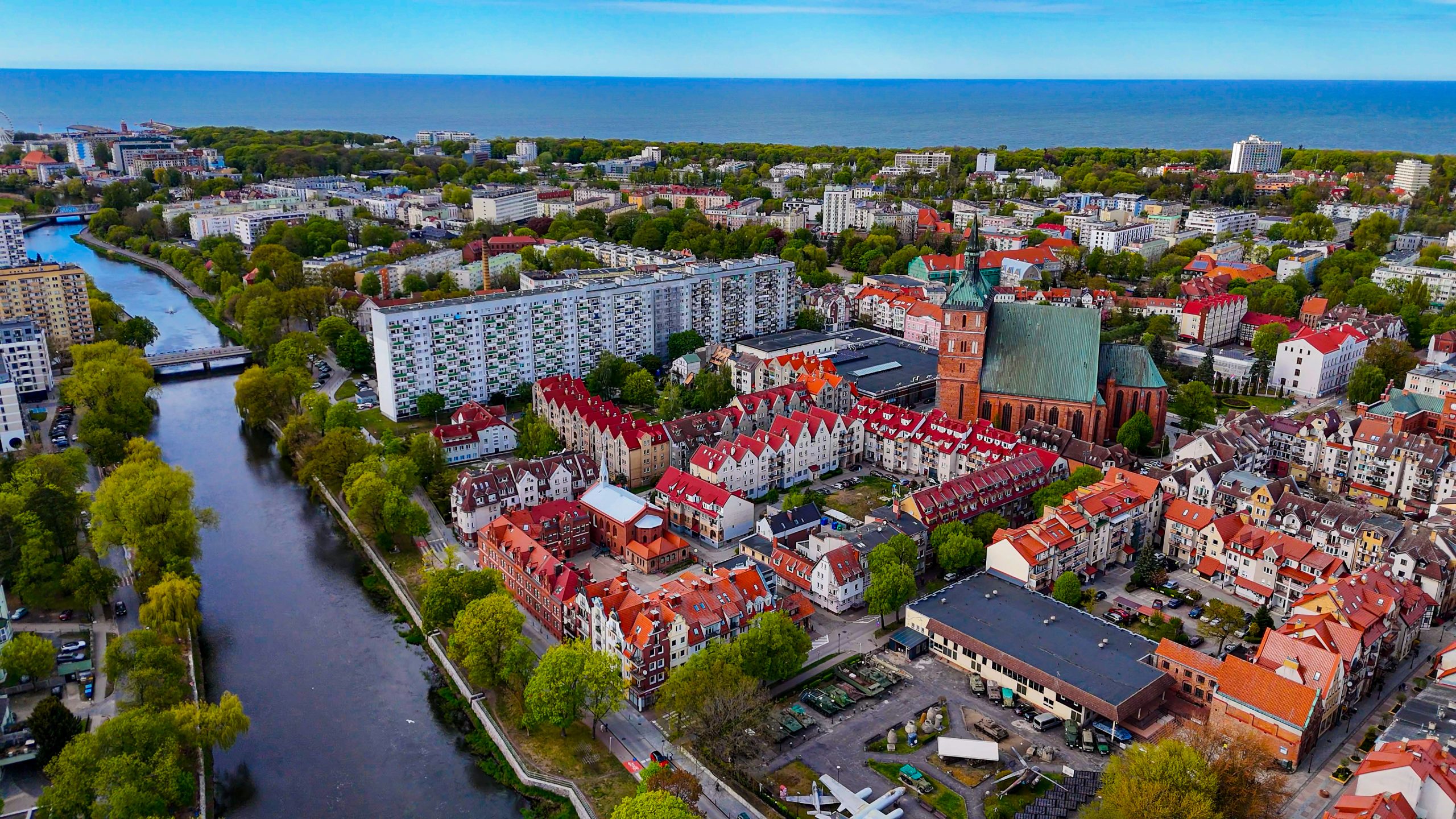 widok na miasto Kołobrzeg z góry
