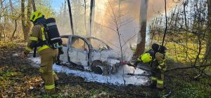 Zagadkowy pożar samochodu w lesie
