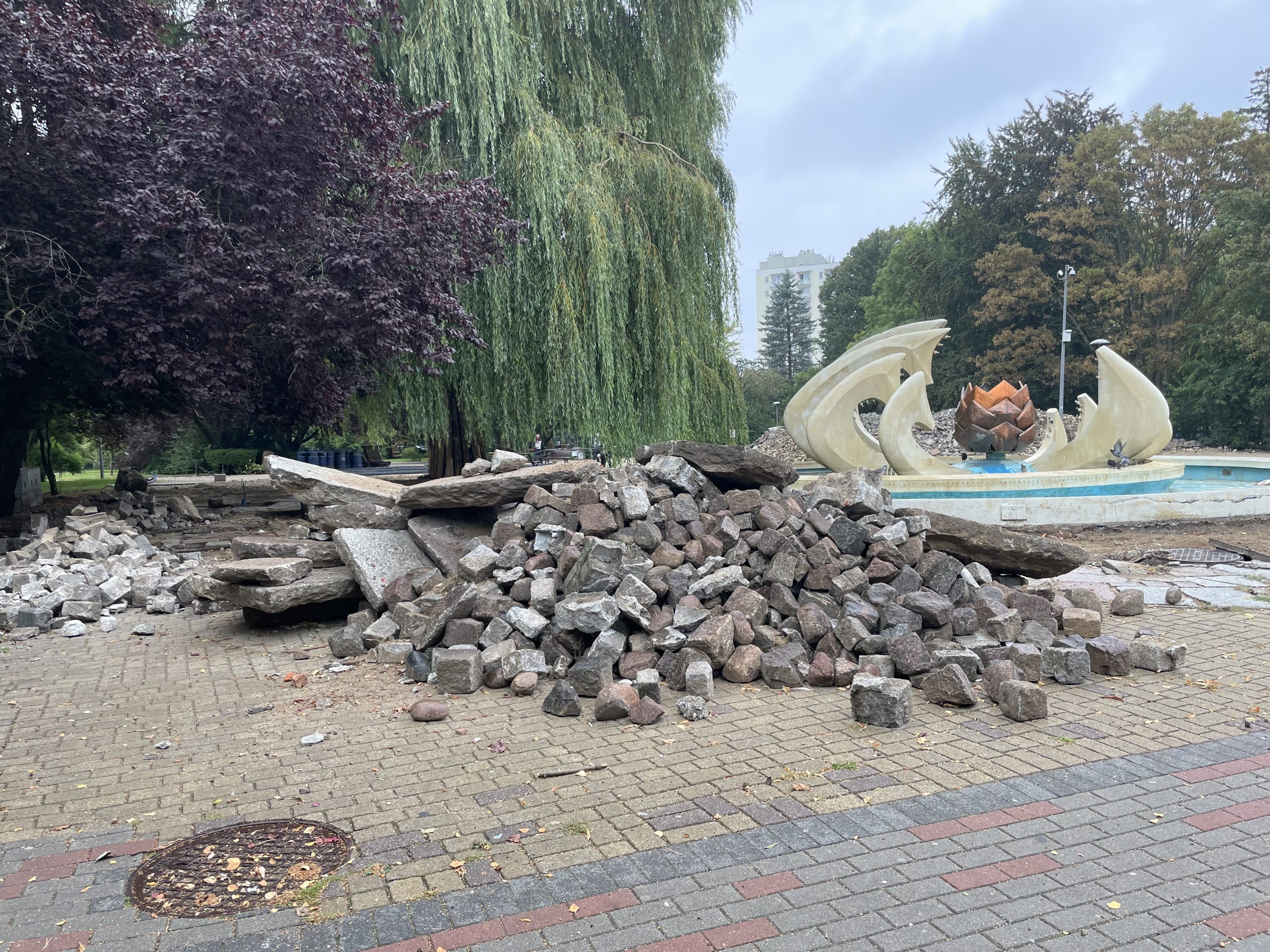 bruk leżący na remontowanym Skweru Pionierów