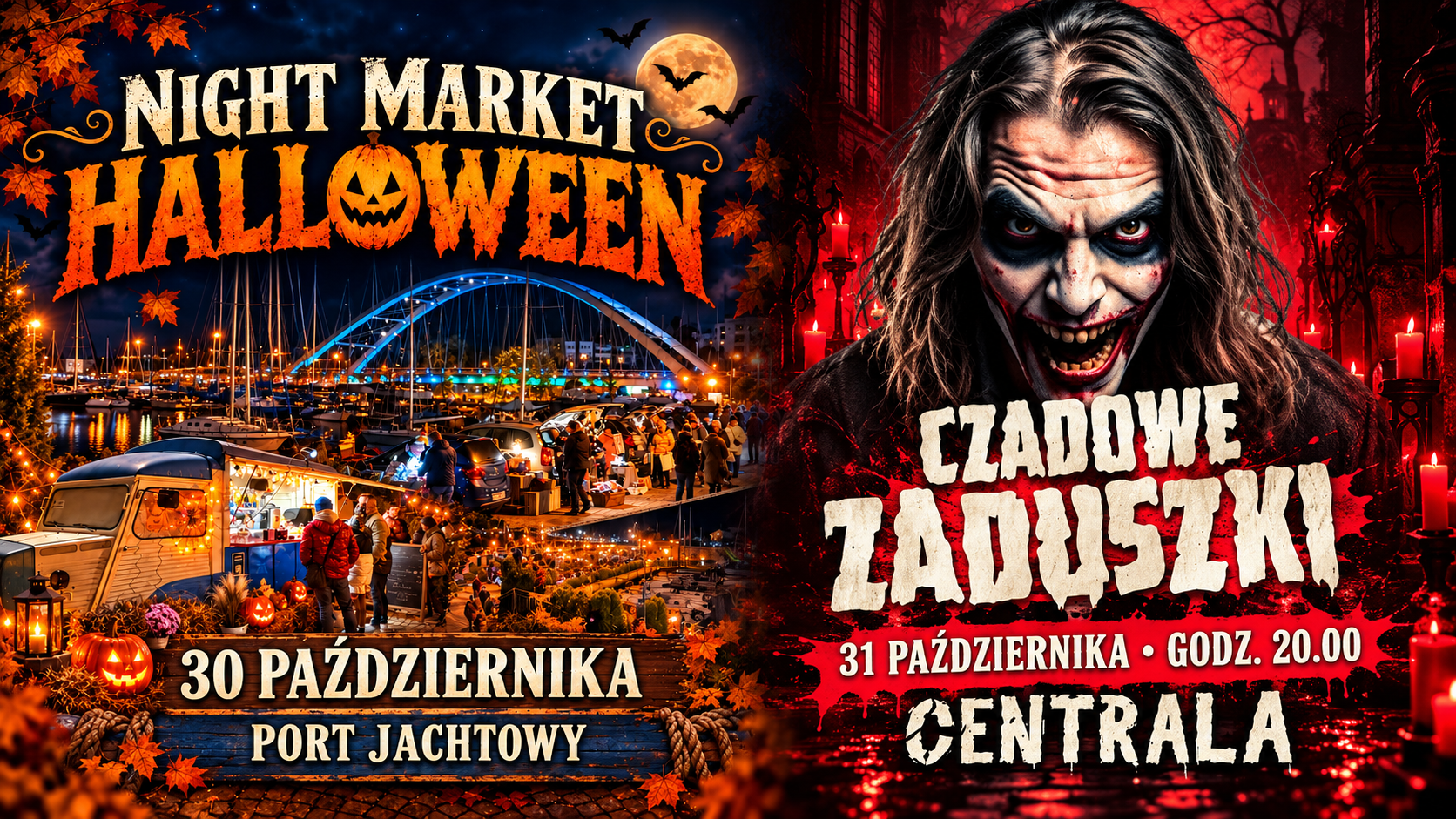 plakaty z zaproszeniami na wydarzenia w weekend w Kołobrzegu
